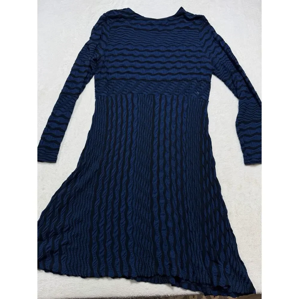 Chalet et Ceci NWT Navy & Black Crinkle Dress Waterfall A Line Lagenlook Sz XL